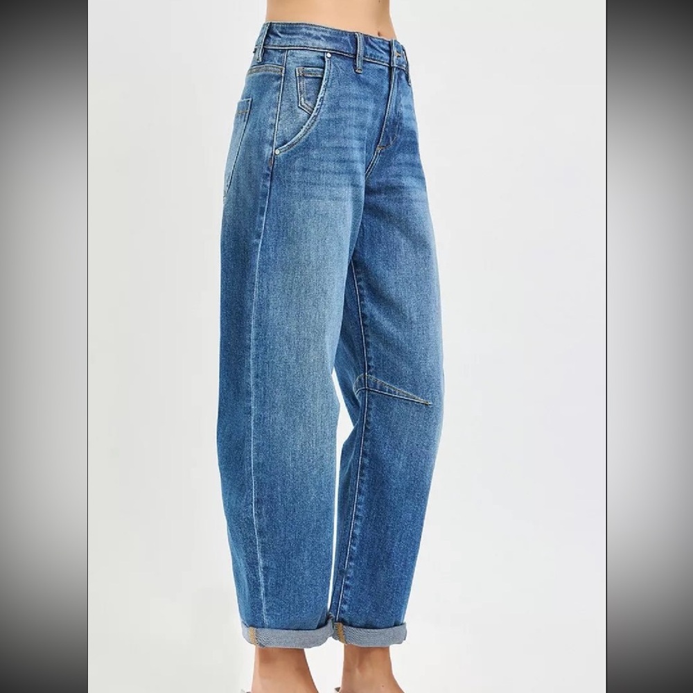 RISEN Slouchy Cropped Barrel Jeans With Cuffed Hem - Picture 3 of 6